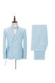 Chic Newest Sky Blue Peaked Lapel Men Suits with Adjustable Buckle