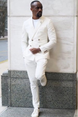 Caleb Bespoke White Peaked Lapel Double Breasted Men Suits Caleb Bespoke White Peaked Lapel Double Breasted Men Suits