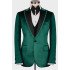 Joshua Chic Green Peaked Lapel Velvet Three Pieces Men Suits