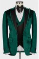 Joshua Chic Green Peaked Lapel Velvet Three Pieces Men Suits