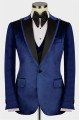 Daniel Modern Dark Blue Peaked Lapel Velvet Three Pieces Men Suits