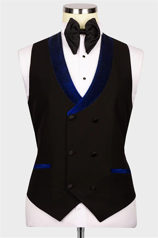 Daniel Modern Dark Blue Peaked Lapel Velvet Three Pieces Men Suits