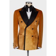 Alexander Newest Yellow Peaked Lapel Velvet Double Breasted Men Suits