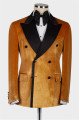 Alexander Newest Yellow Peaked Lapel Velvet Double Breasted Men Suits