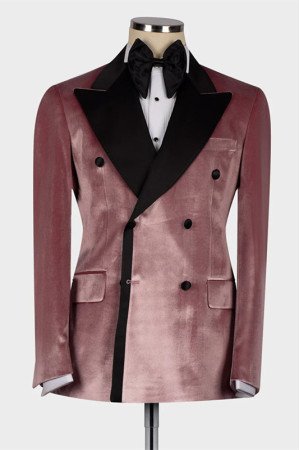 Anthony Dusty Pink Double Breasted Velvet Two Pieces Men Suits Anthony Dusty Pink Double Breasted Velvet Two Pieces Men Suits