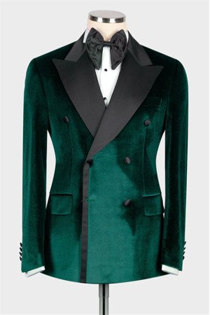 William Dark Green Double Breasted Velvet Two Pieces Men Suits William Dark Green Double Breasted Velvet Two Pieces Men Suits