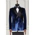 Christopher Fashion Dark Blue Double Breasted Velvet Two Pieces Men Suits