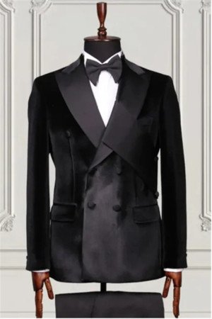 Matthew Chic Black Double Breasted Velvet Two Pieces Men Suits Matthew Chic Black Double Breasted Velvet Two Pieces Men Suits