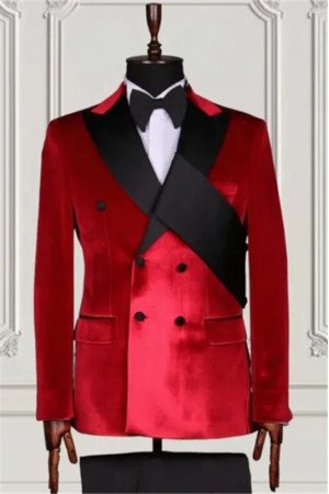 Jayden Cool Red Double Breasted Velvet Two Pieces Men Suits