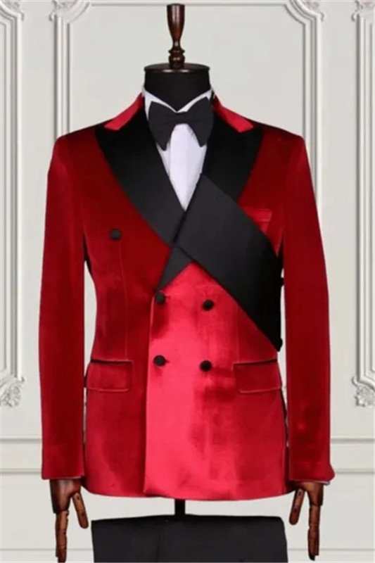 Jayden Cool Red Double Breasted Velvet Two Pieces Men Suits