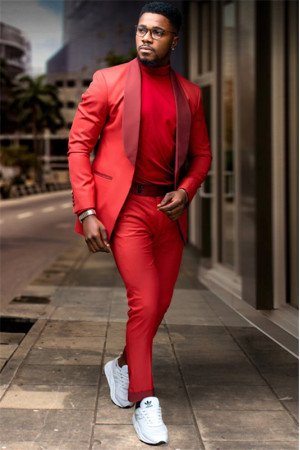 Andrew Red Shawl Lapel Close Fitting Wedding Men Suit