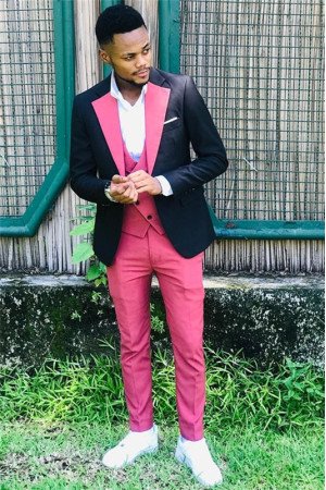 Noah Cool Black And Pink Slim Fit Peaked Lapel Bespoke Men Suit