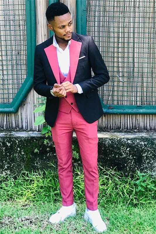 Noah Cool Black And Pink Slim Fit Peaked Lapel Bespoke Men Suit