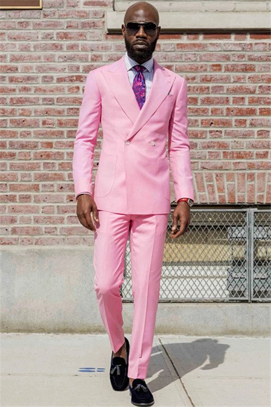 Aiden Pink Double Breasted Slim Fit Peaked Lapel Bespoke Men Suit