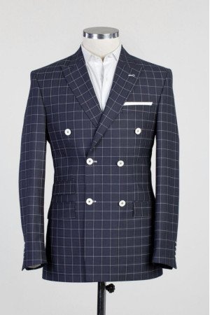 Dick Black Peaked Lapel Double Breasted Plaid Business Men Suits