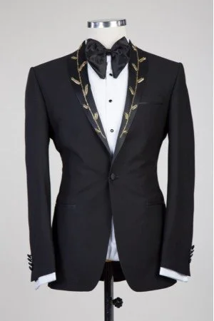 Harvey Black Wedding Men Suits With Chic Shawl Lapel