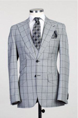 Jeremy Gray Peaked Lapel Plaid Three Pieces Wedding Men Suits