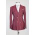 Nigel Burgundy Peaked Lapel Double Breasted Striped Men Suits
