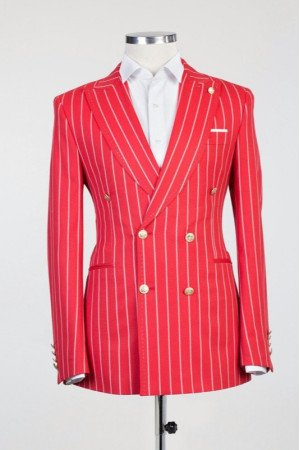 Owen Red Peaked Lapel Double Breasted Striped Men Suits Owen Red Peaked Lapel Double Breasted Striped Men Suits