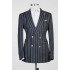 Perry Dark Navy Peaked Lapel Double Breasted Striped Men Suits