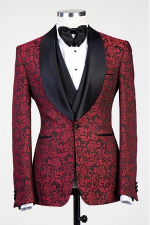 Shelton Burgundy Shawl Lapel Three Pieces Jacquard Wedding Men Suits Shelton Burgundy Shawl Lapel Three Pieces Jacquard Wedding Men Suits