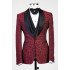 Shelton Burgundy Shawl Lapel Three Pieces Jacquard Wedding Men Suits