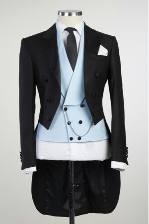 Virgil Fashion Black Peaked Lapel Three Pieces Wedding Men Suits Virgil Fashion Black Peaked Lapel Three Pieces Wedding Men Suits