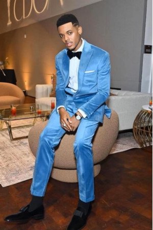 Jerome Sky Blue Peaked Lapel Velvet Wedding Men Suits