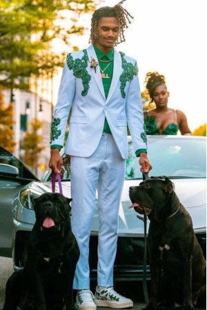 Lloyd Fashion White Shawl Lapel Slim Fit Prom Men Suits With Green Appliques Lloyd Fashion White Shawl Lapel Slim Fit Prom Men Suits With Green Appliques