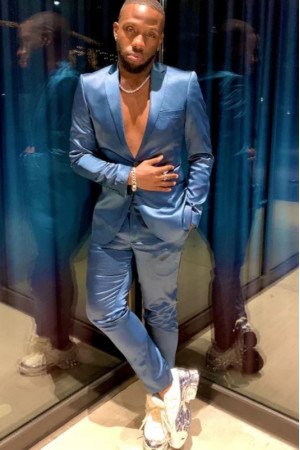 Cameron Fashion Satin Ocean Blue Peaked Lapel Close Fitting Prom Men Suits Cameron Fashion Satin Ocean Blue Peaked Lapel Close Fitting Prom Men Suits