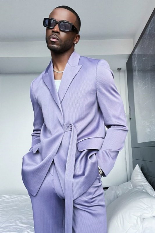 Edison Modern Lavender Peaked Lapel Striped Prom Men Suits With Belt Edison Modern Lavender Peaked Lapel Striped Prom Men Suits With Belt