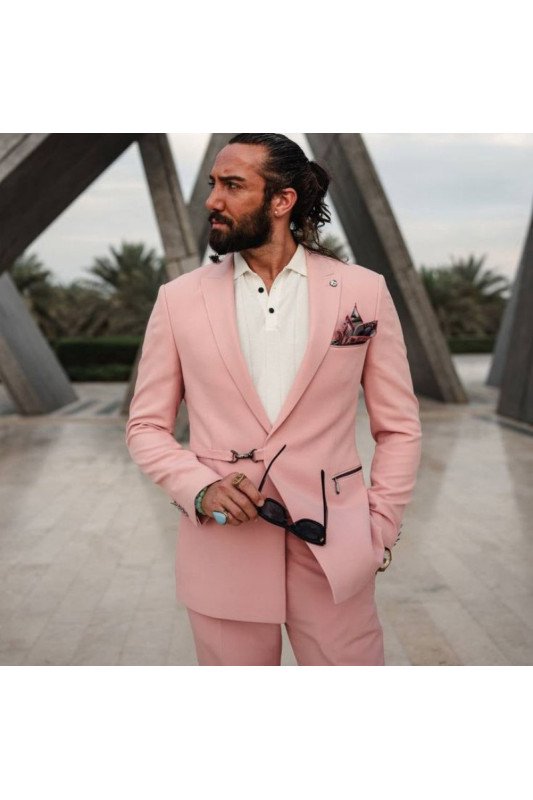 Gavin Chic Pink Peaked Lapel Prom Men Suits With Zipper Pocket Gavin Chic Pink Peaked Lapel Prom Men Suits With Zipper Pocket