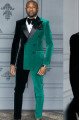 Jacob Black And Green Peaked Lapel Double Breasted Velvet Men Suits Jacob Black And Green Peaked Lapel Double Breasted Velvet Men Suits
