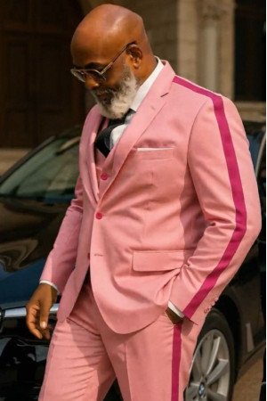 Kennedy Fancy Pink Notched Lapel Three Pieces Big And Tall Prom Men Suits