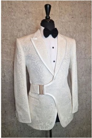 Maggie Fashion White Jacquard Peaked Lapel Men Suits With Metal Button Maggie Fashion White Jacquard Peaked Lapel Men Suits With Metal Button