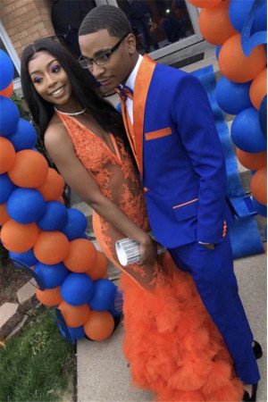 Parker Newset Royal Blue Three Pieces Prom Men Suits With Orange Shawl Lapel Parker Newset Royal Blue Three Pieces Prom Men Suits With Orange Shawl Lapel