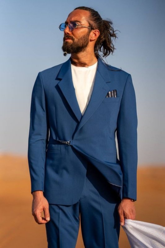 Samuel Fancy Navy Blue Notched Lapel Prom Men Suits
