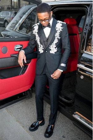 Valentine Black Shawl Lapel Three Pieces Appliques Prom Men Suits Valentine Black Shawl Lapel Three Pieces Appliques Prom Men Suits