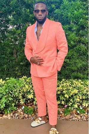 Bard Salmon Jacquard Shawl Lapel Double Breasted Prom Men Suits Bard Salmon Jacquard Shawl Lapel Double Breasted Prom Men Suits