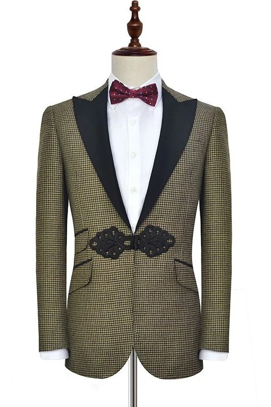 Campbell Chic Yellow Peaked Lapel Plaid Men Suits Campbell Chic Yellow Peaked Lapel Plaid Men Suits