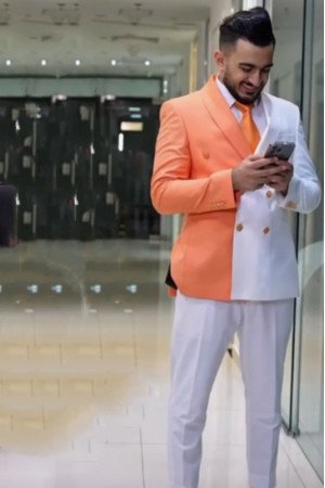 Dave White And Salmon Shawl Lapel Double Breasted Close Fitting Prom Men Suits Dave White And Salmon Shawl Lapel Double Breasted Close Fitting Prom Men Suits