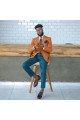 Kevin Stylish Orange Peaked Lapel Striped Prom Men Suits Near Me