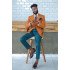 Kevin Stylish Orange Peaked Lapel Striped Prom Men Suits Near Me
