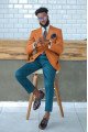 Kevin Stylish Orange Peaked Lapel Striped Prom Men Suits Near Me