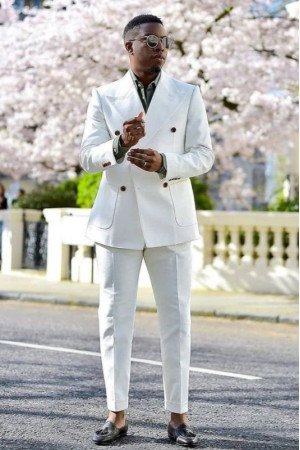 Les Modern White Peaked Lapel Double Breasted Slim Fit Prom Men Suits