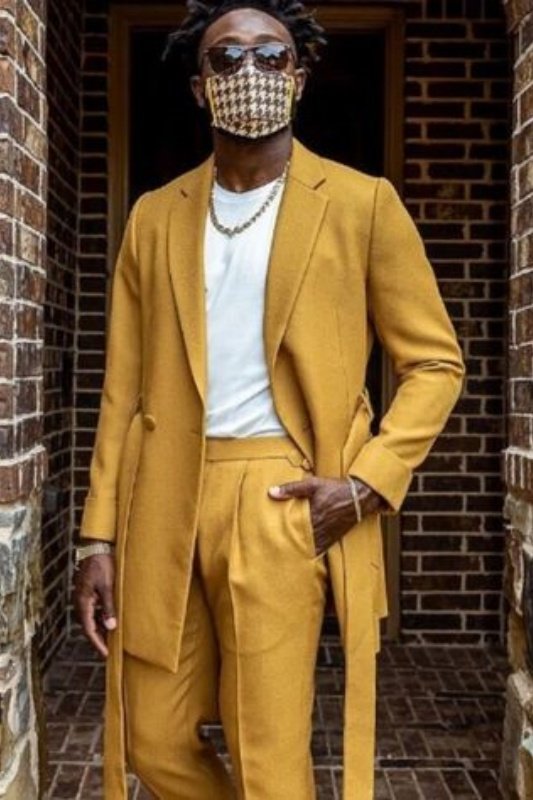 Ahern Modern Yellow Notched Lapel Prom Men Suits With Belt