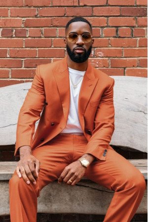 Gerald Orange Peaked Lapel Close Fitting Men Suits For Prom Gerald Orange Peaked Lapel Close Fitting Men Suits For Prom