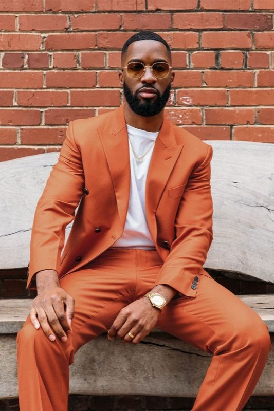 Gerald Orange Peaked Lapel Close Fitting Men Suits For Prom