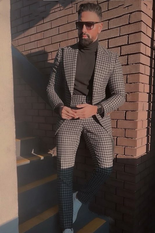 Harry New Arrival Gray Peaked Lapel Plaid Men Suits For Prom Harry New Arrival Gray Peaked Lapel Plaid Men Suits For Prom