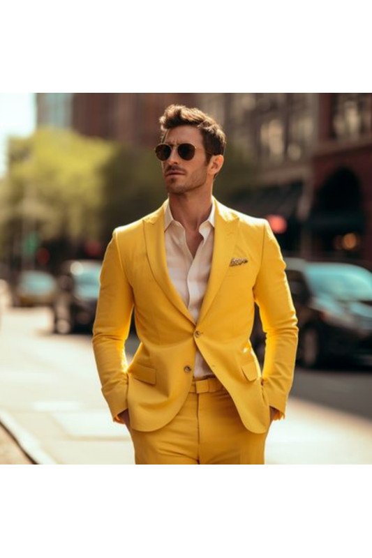 Lester Stylish Yellow Peaked Lapel Prom Men Suits Lester Stylish Yellow Peaked Lapel Prom Men Suits